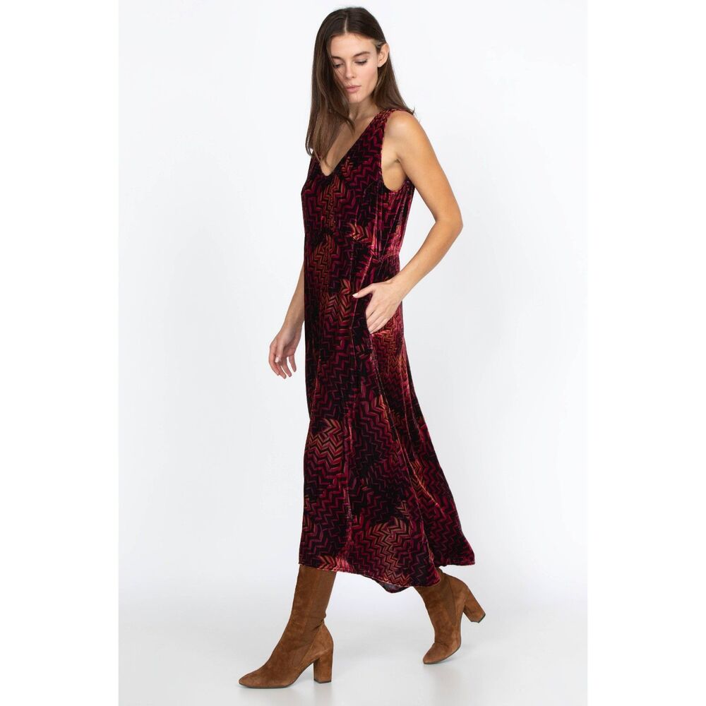 NEW Johnny Was Small Belle Velvet Tank Dress v-neck sleeveless texture geometric